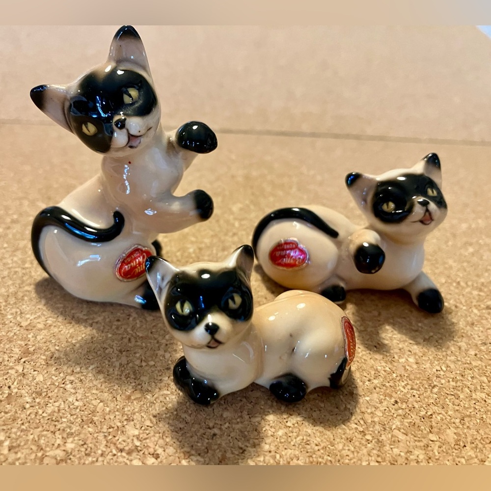 Vintage bone china siamese cat figures